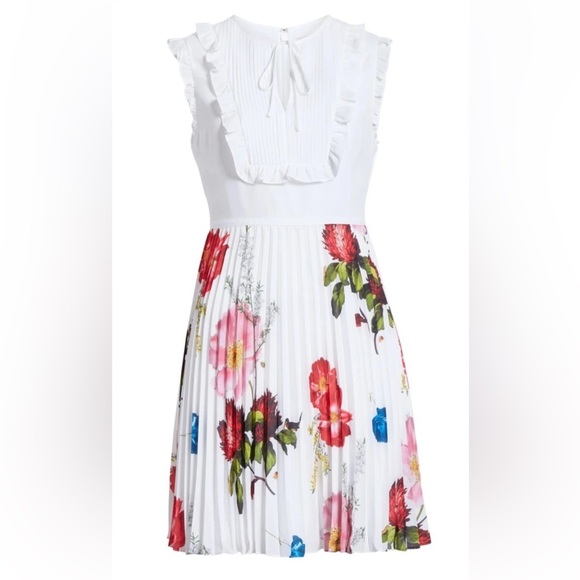 Ted Baker Romanna White Floral Pleat Dress Sz 1/US 4 - Picture 2 of 7